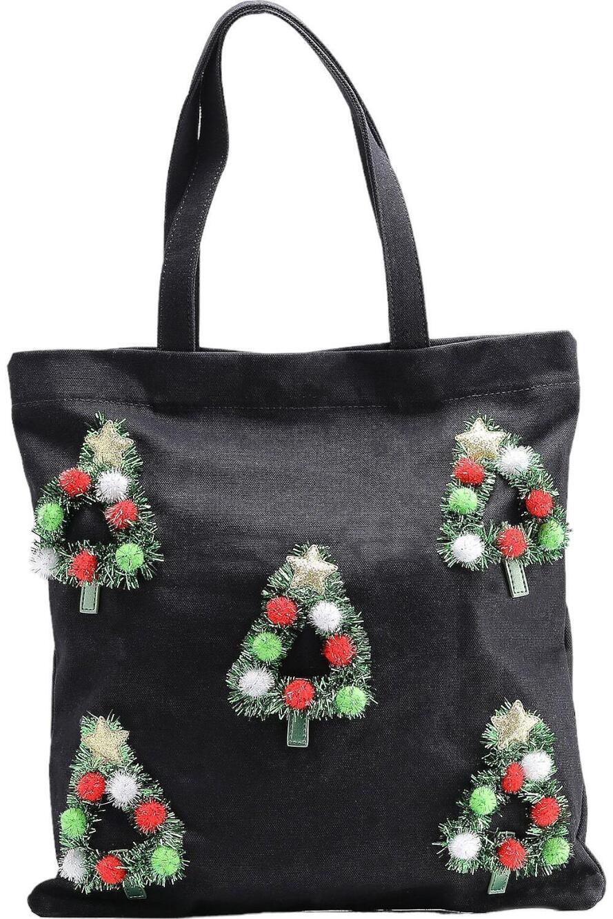 Violet Ray Placed Tinsel Tree Tote Bag Black
